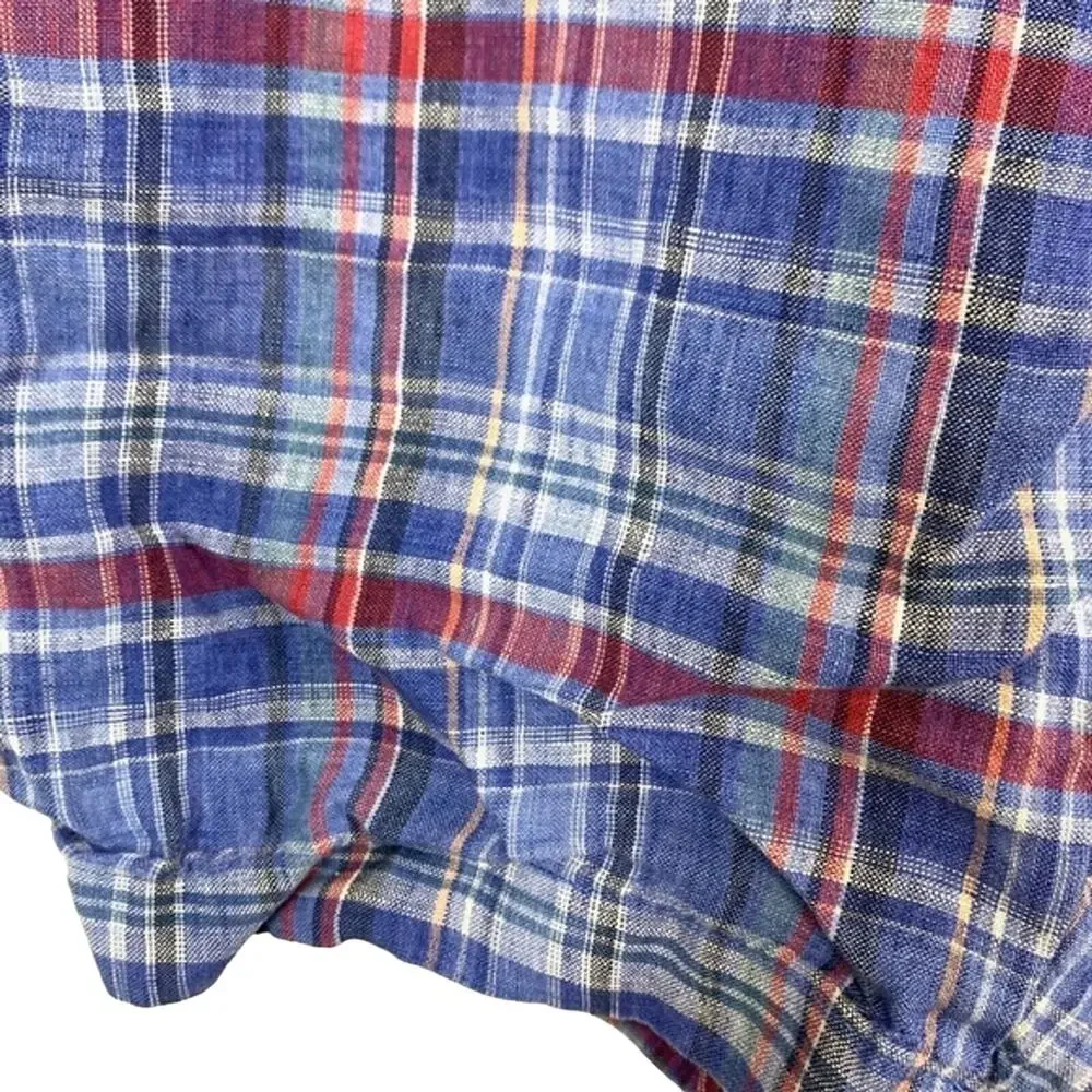PETER MILLAR Blue Pink Linen Men's Flat Front Shorts Golf Casual Plaid sz 34